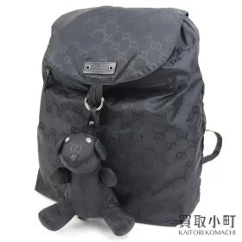 Gucci GG Backpack Black Bear Charm Double GG